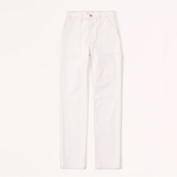🎆 Abercrombie & Fitch AF 90s Straight Ultra High Rise Carpenter Jeans cream 30 - Picture 2 of 11